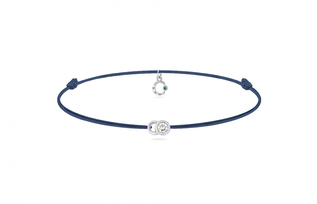 Bracelet cordon LET'S COMMIT bleu Courbet en or blanc - Face - Courbet