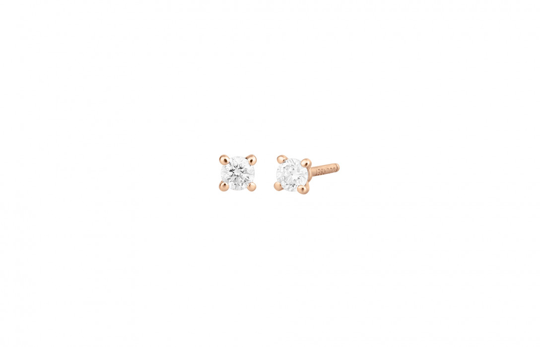 Boucles d’oreilles quatre griffes - Or rose 18K (1,00 g), 2 diamants 0,20 ct - Courbet