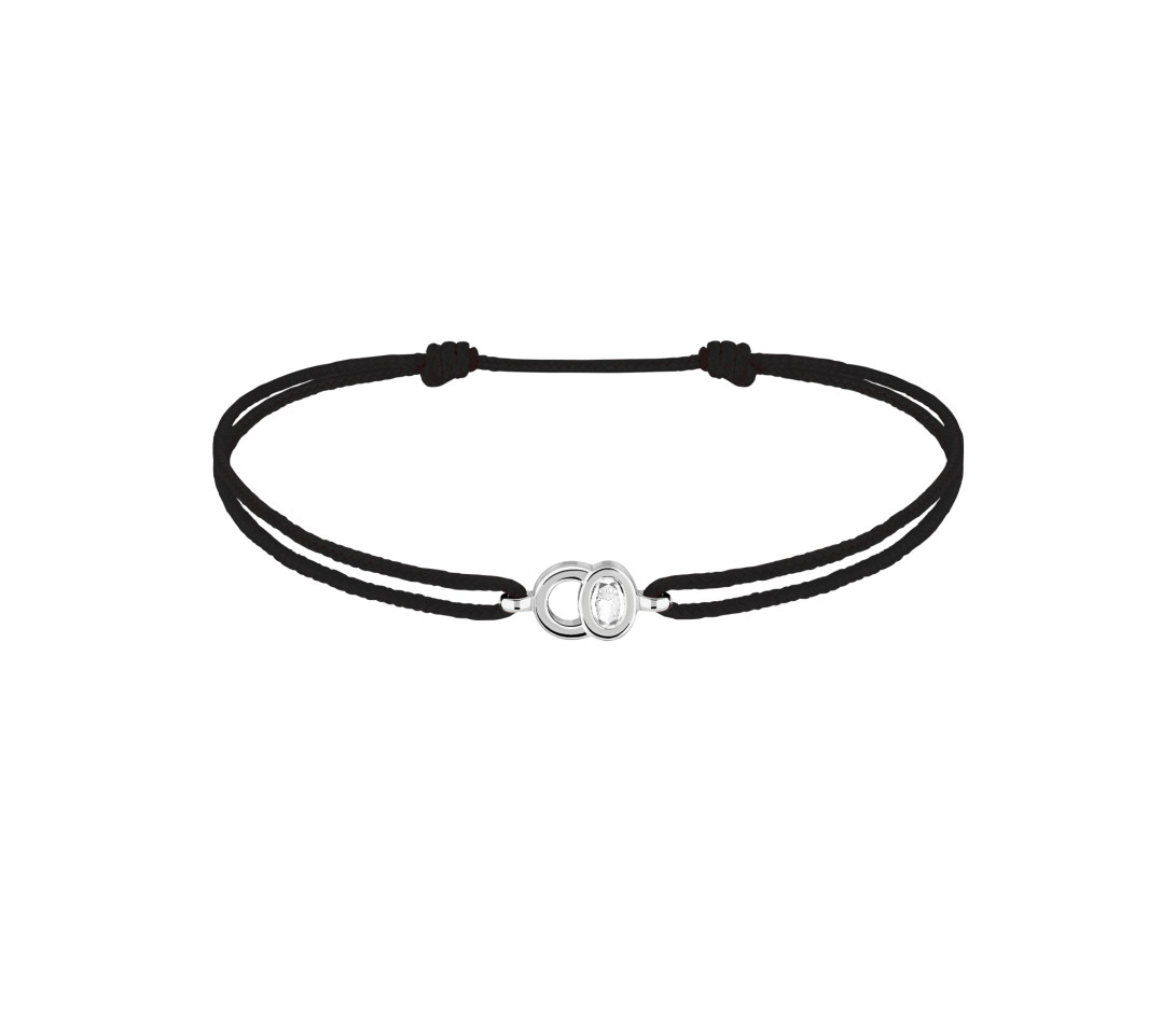 Bracelet cordon Edition Spéciale noir carbone ovale blanc en or blanc - vue 1
