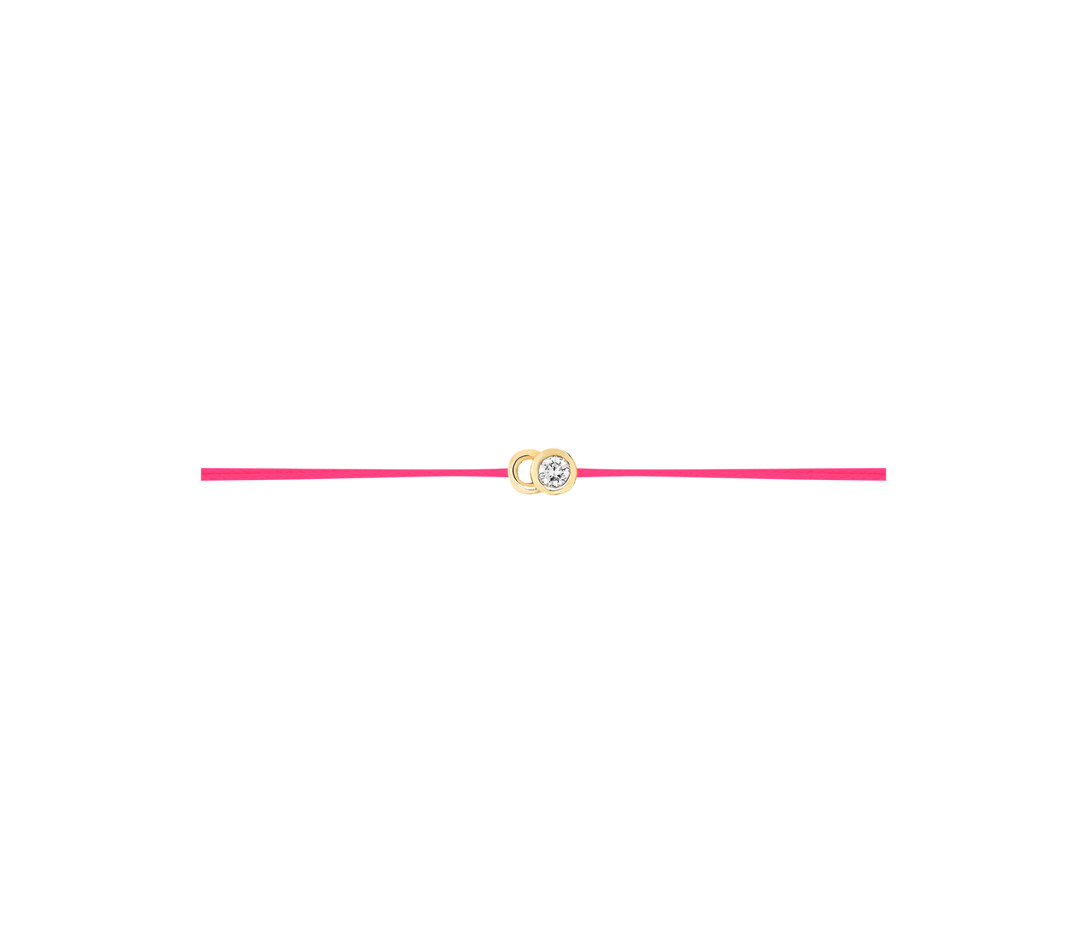 Bracelet cordon LET'S COMMIT rose fluo en or jaune - Profil