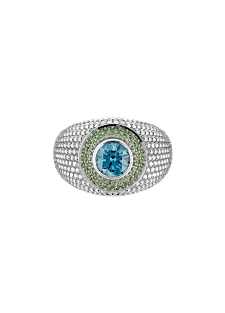 Bague COLETTE or blanc pavé vert et bleu - vue 1 - Courbet