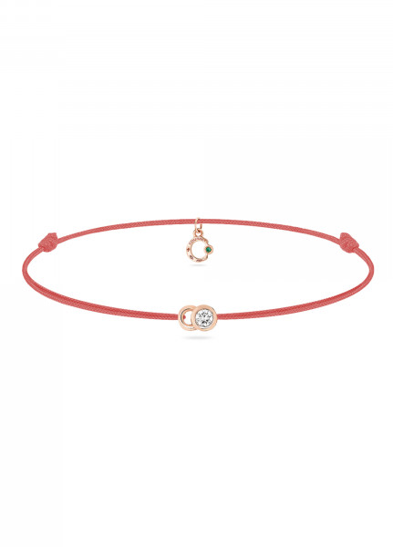 Bracelet cordon LET'S COMMIT orange corail en or rose - Face - Courbet