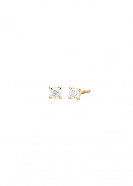 Boucles d’oreilles quatre griffes - Or jaune 18K (1,00 g), 2 diamants 0,20 ct - Courbet