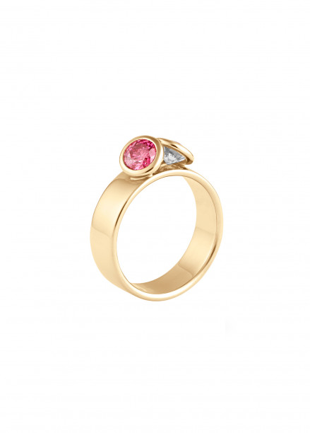 Bague 2 Courbet - Or jaune 18K (7,00g), 2 diamants (1 rose) 1ct - Courbet