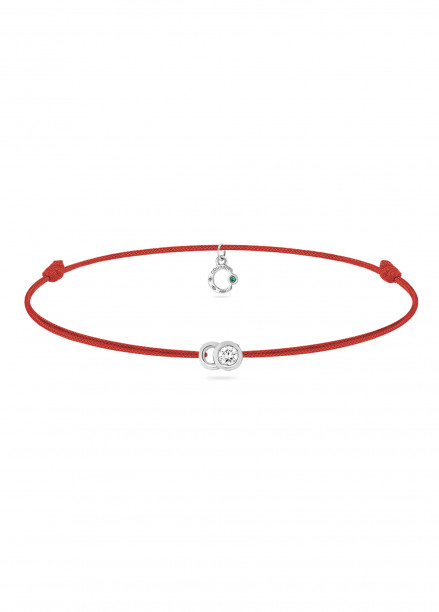 Bracelet cordon LET'S COMMIT rouge carmin en or blanc - Face - Courbet