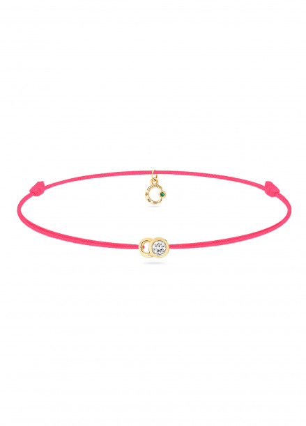 Bracelet cordon LET'S COMMIT rose fluo en or jaune - Face - Courbet