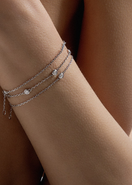 Bracelet Origine -Or blanc 18K (1,90 g), 3 diamants  0,30 carat - Courbet