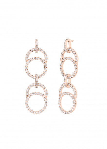 Boucles d'oreilles pendantes CELESTE pavées double en or rose - Courbet - Vue 1 - Courbet