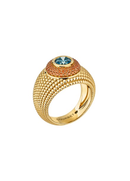 Bague COLETTE or jaune pavé orange et bleu- vue 1 - Courbet