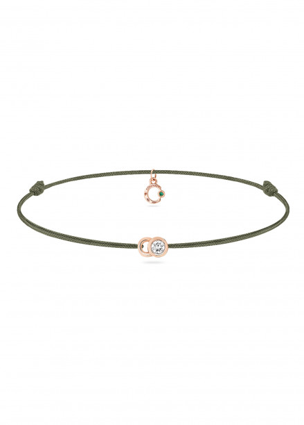 Bracelet cordon LET'S COMMIT vert jungle en or rose - Face - Courbet