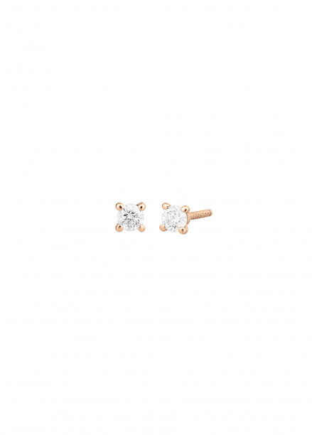 Boucles d’oreilles quatre griffes - Or rose 18K (1,00 g), 2 diamants 0,20 ct - Courbet