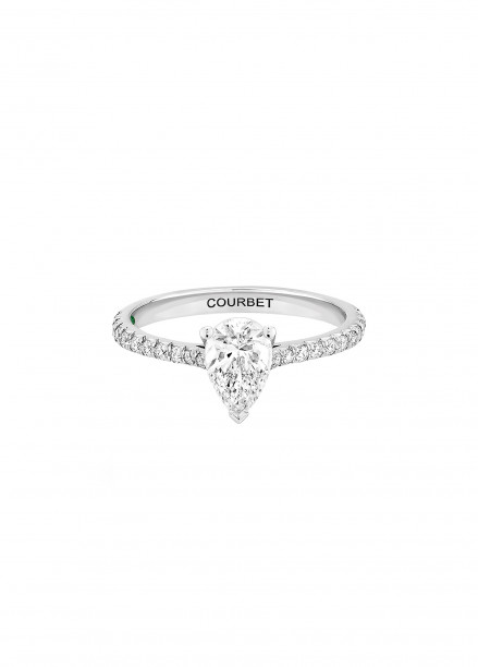 4 prongs Pear-cut ""C"" by Courbet 3/4 pavé set engagement ring in white gold - Courbet