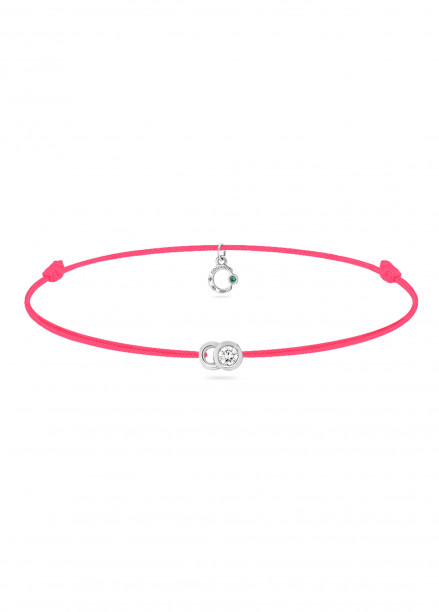 Bracelet cordon LET'S COMMIT rose fluo en or blanc - Face - Courbet