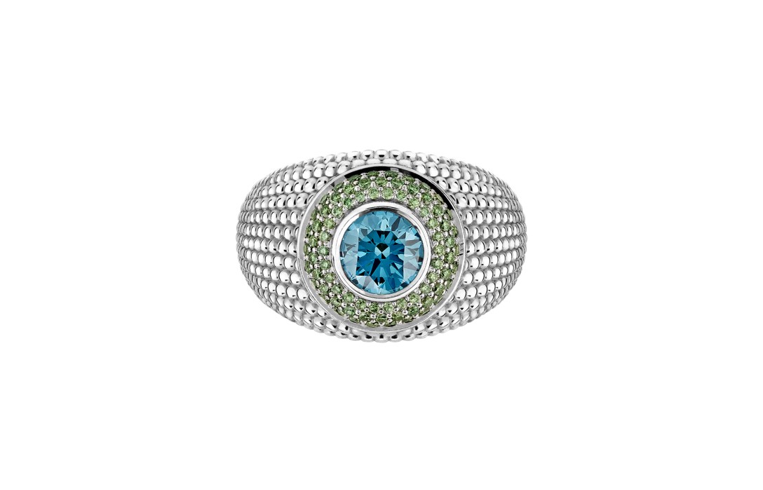 Bague COLETTE or blanc pavé vert et bleu - vue 1 - Courbet