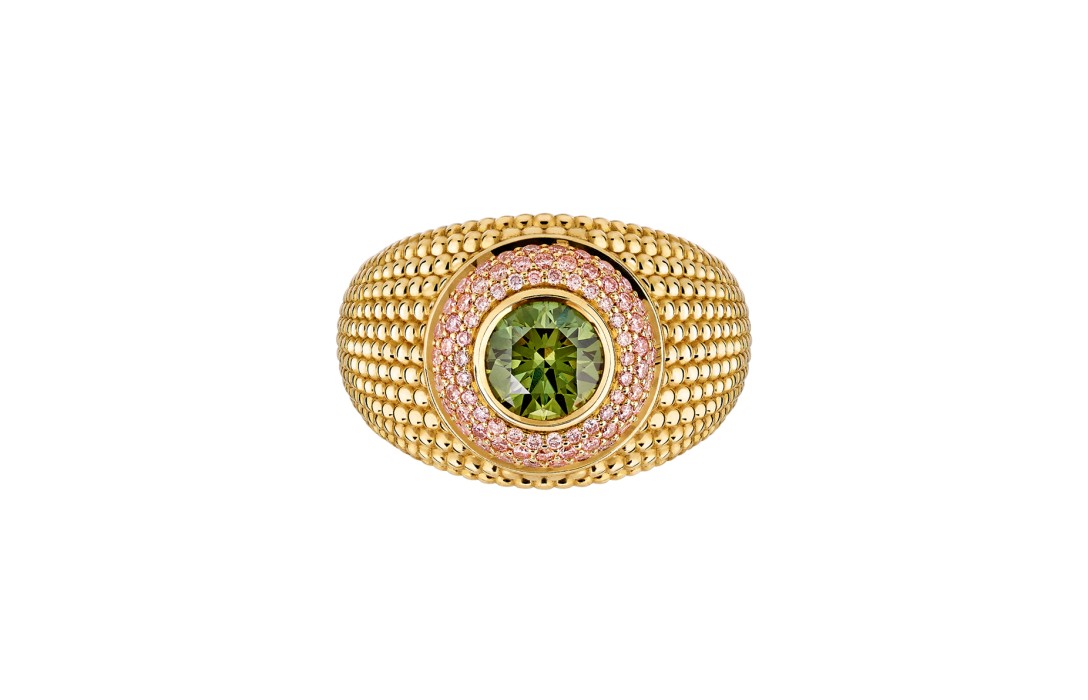 Bague COLETTE or jaune pavé rose et vert - vue 1 - Courbet