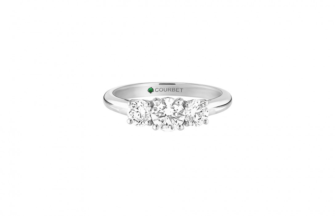 Bague solitaire Trio - Or blanc 18K (4,30 g), 3 diamants 1,45 cts - Courbet