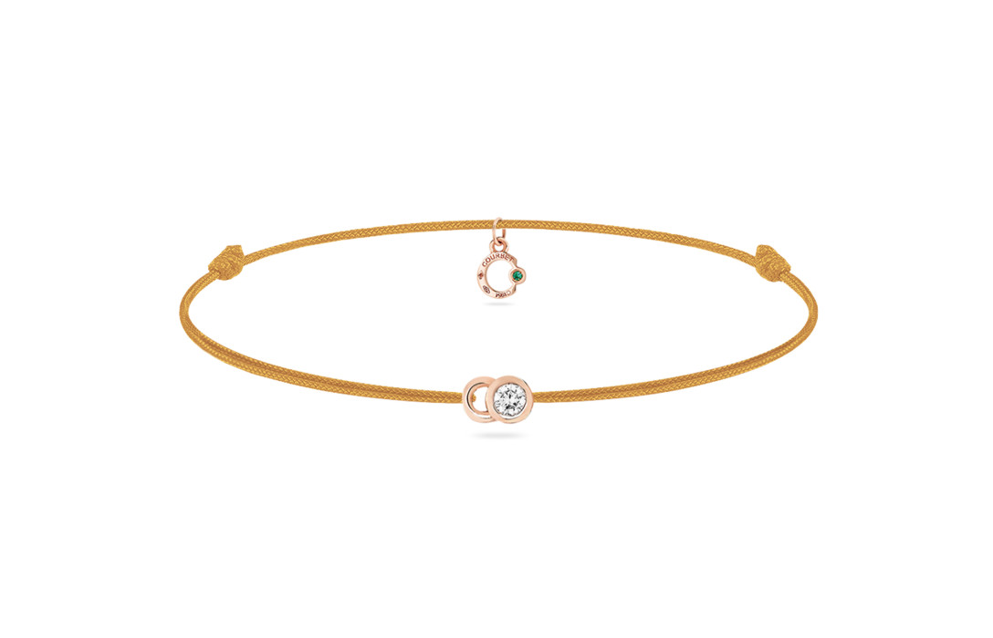 Bracelet cordon LET'S COMMIT jaune maya en or rose - Face - Courbet