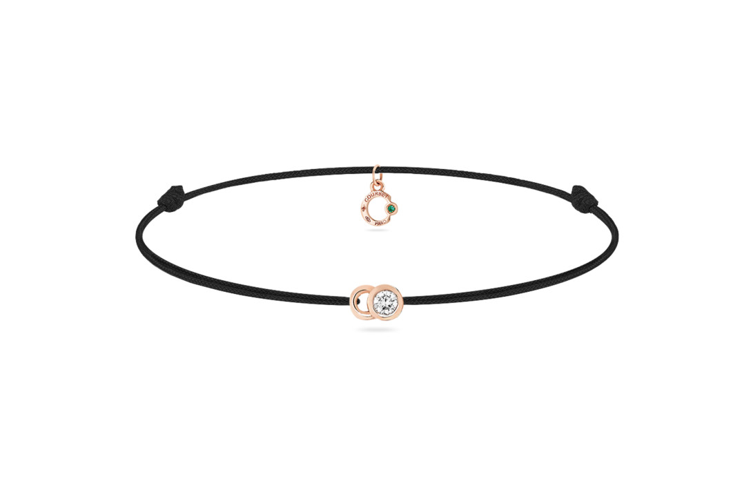 Bracelet cordon LET'S COMMIT noir carbone en or rose - Face - Courbet