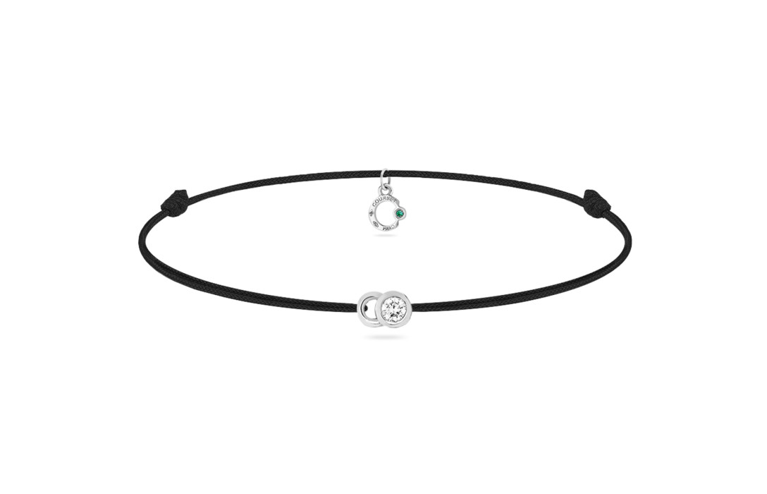 Bracelet cordon LET'S COMMIT noir carbone en or blanc - Face - Courbet