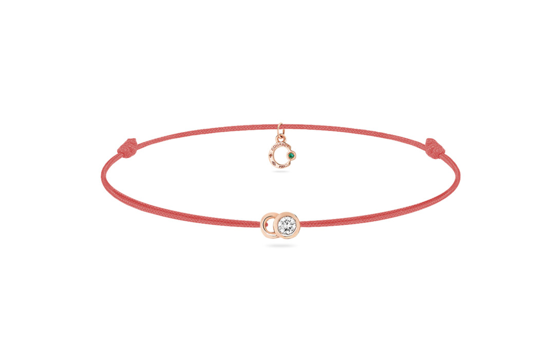 Bracelet cordon LET'S COMMIT orange corail en or rose - Face - Courbet