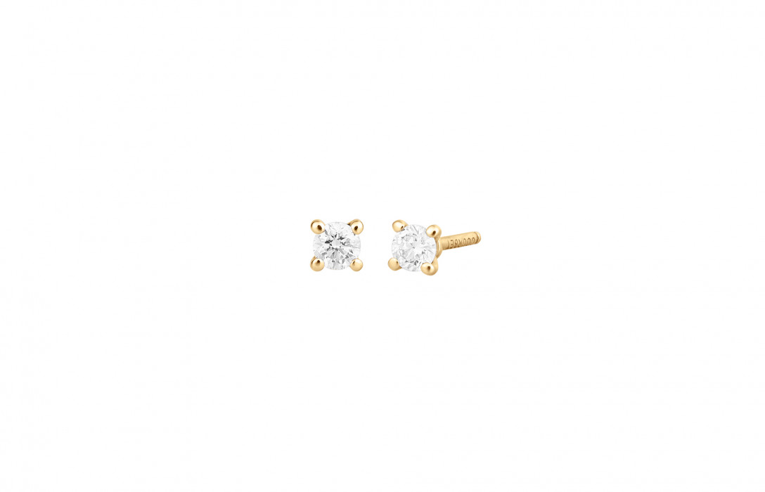 Boucles d’oreilles quatre griffes - Or jaune 18K (1,00 g), 2 diamants 0,20 ct - Courbet