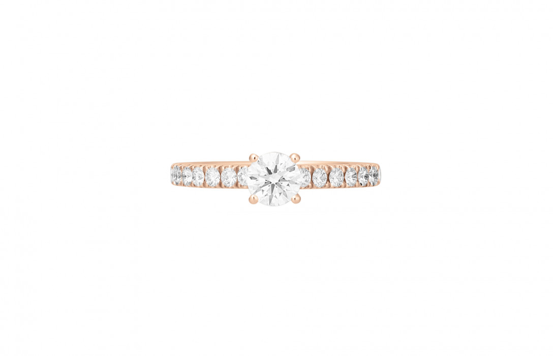 Bague solitaire quatre griffes - Or rose 18K (2,20 g), diamants 0,10 ct - Courbet