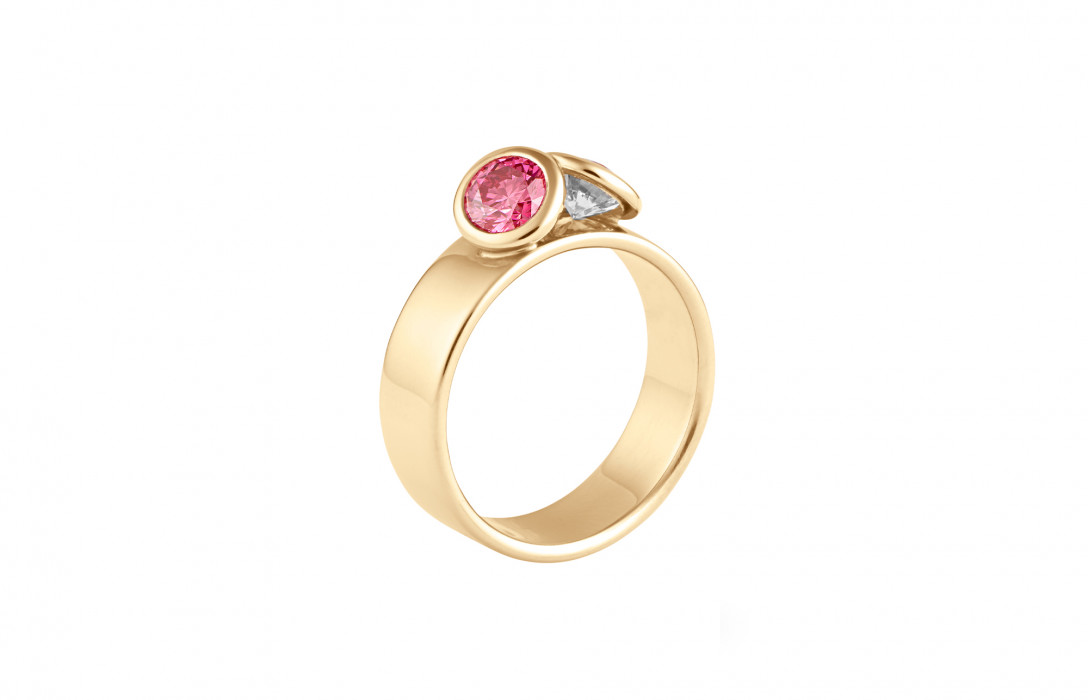 Bague 2 Courbet - Or jaune 18K (7,00g), 2 diamants (1 rose) 1ct - Courbet