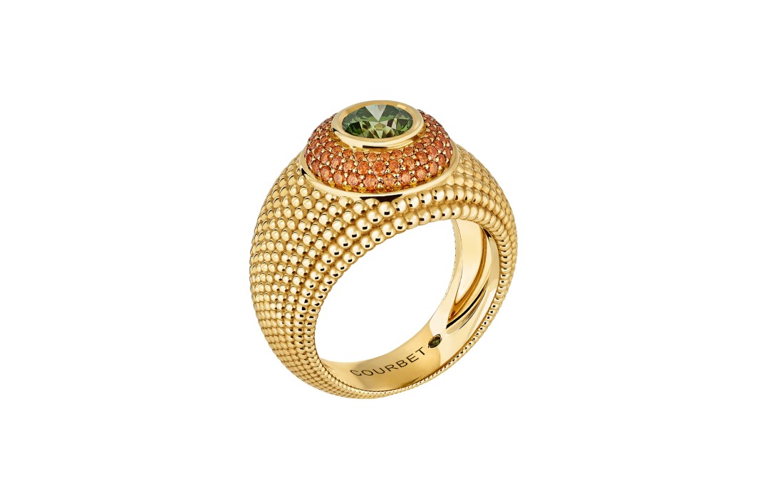 Bague COLETTE or jaune pavé orange et vert - vue 1 - Courbet