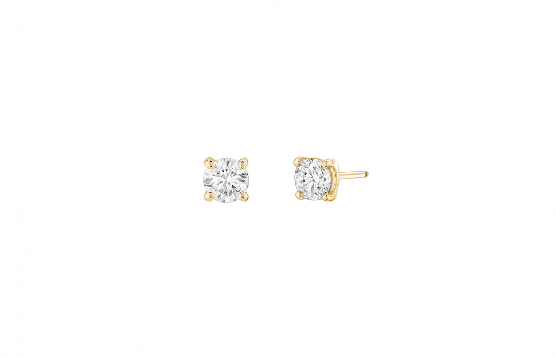 Boucles d’oreilles quatre griffes - Or jaune 18K (2,00 g), 2 diamants 0,60 ct - Courbet