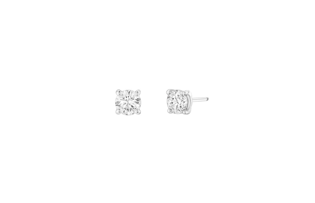 Boucles d’oreilles quatre griffes - Or blanc 18K (2,00 g), 2 diamants 0,60 ct - Courbet