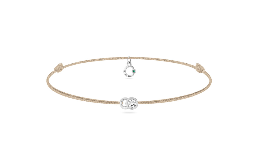 Bracelet cordon LET'S COMMIT beige sable en or blanc - Face - Courbet