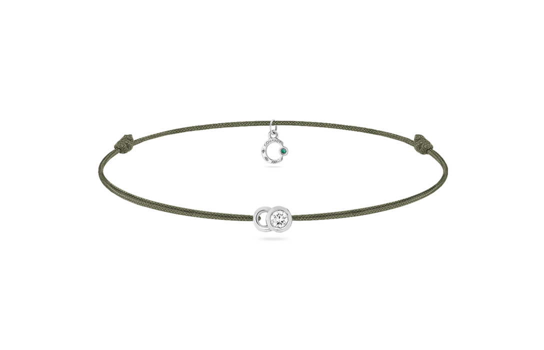 Bracelet cordon LET'S COMMIT vert jungle en or blanc - Face - Courbet