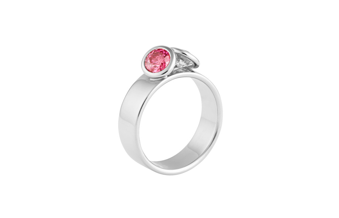 Bague 2 Courbet - Or blanc 18K (7,00g), 2 diamants (1 rose) 1ct - Courbet