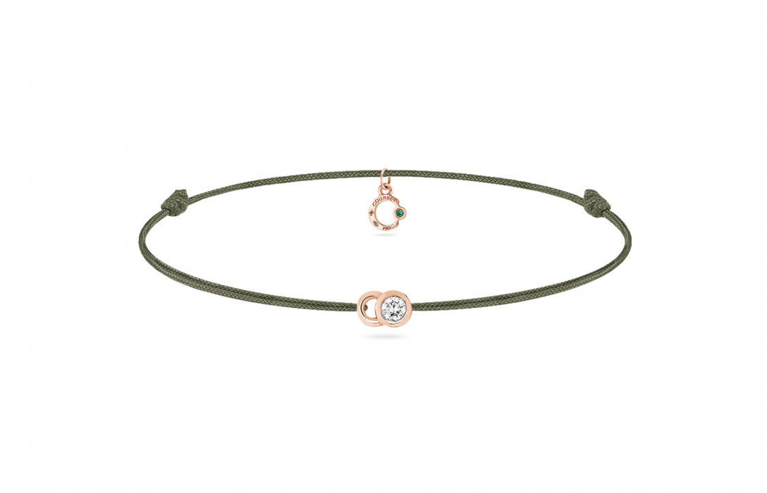 Bracelet cordon LET'S COMMIT vert jungle en or rose - Face - Courbet