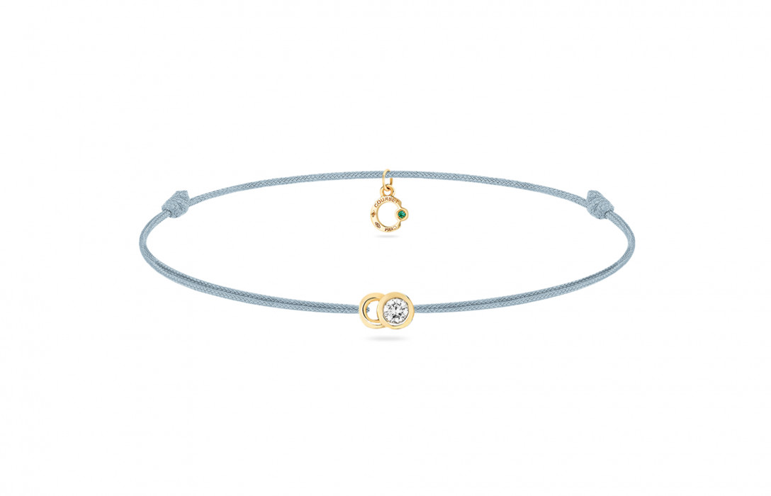 Bracelet cordon LET'S COMMIT bleu nuage en or jaune - Face - Courbet