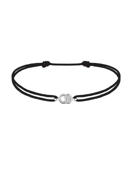Bracelet cordon Edition Spéciale noir carbone 2 sertis blancs en or blanc - vue 1 - Courbet