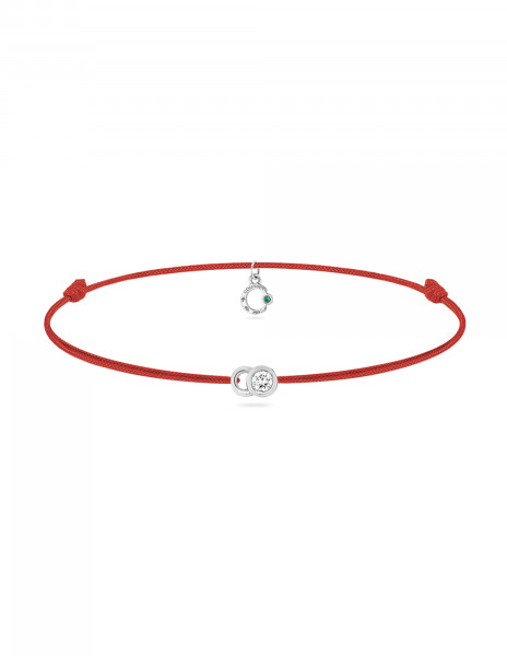 Bracelet cordon LET'S COMMIT rouge carmin en or blanc - Face - Courbet