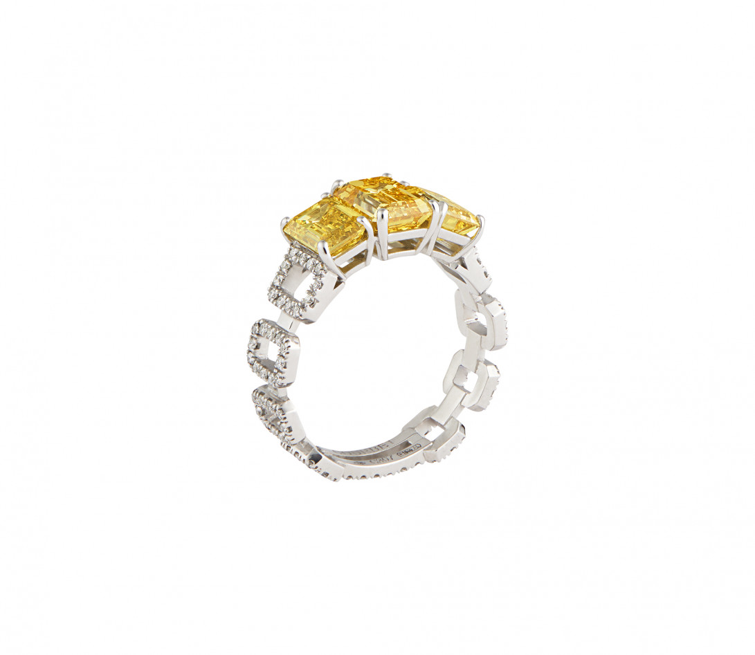 Bague Haute Joaillerie - Or blanc 18K (4,10 g), diamants jaunes et blancs 4,10 cts - Vue 3