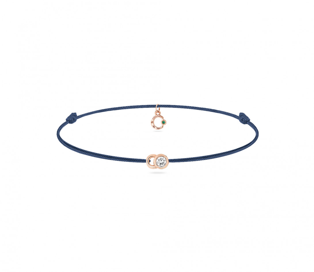 Bracelet cordon LET'S COMMIT bleu Courbet en or rose - Face