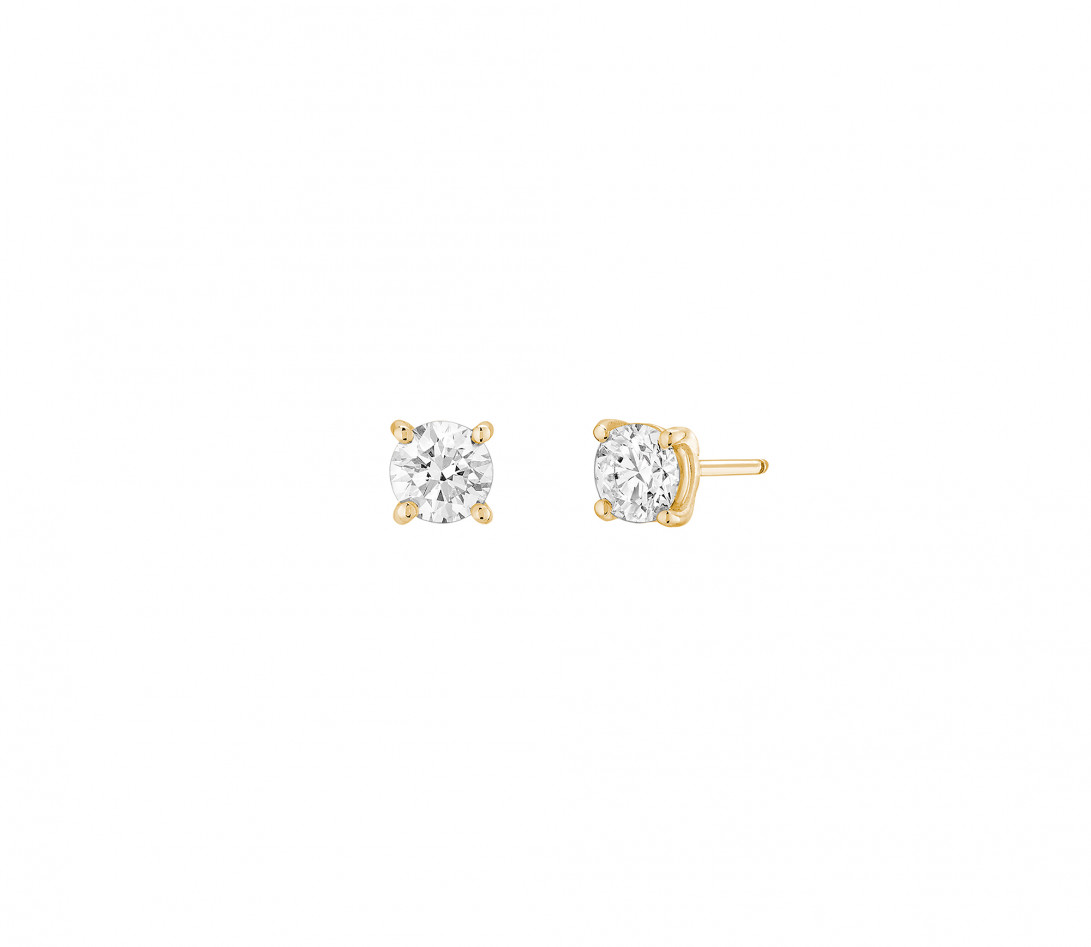Puces d’oreilles quatre griffes - Or jaune 18K (2,00 g), diamant 1 ct