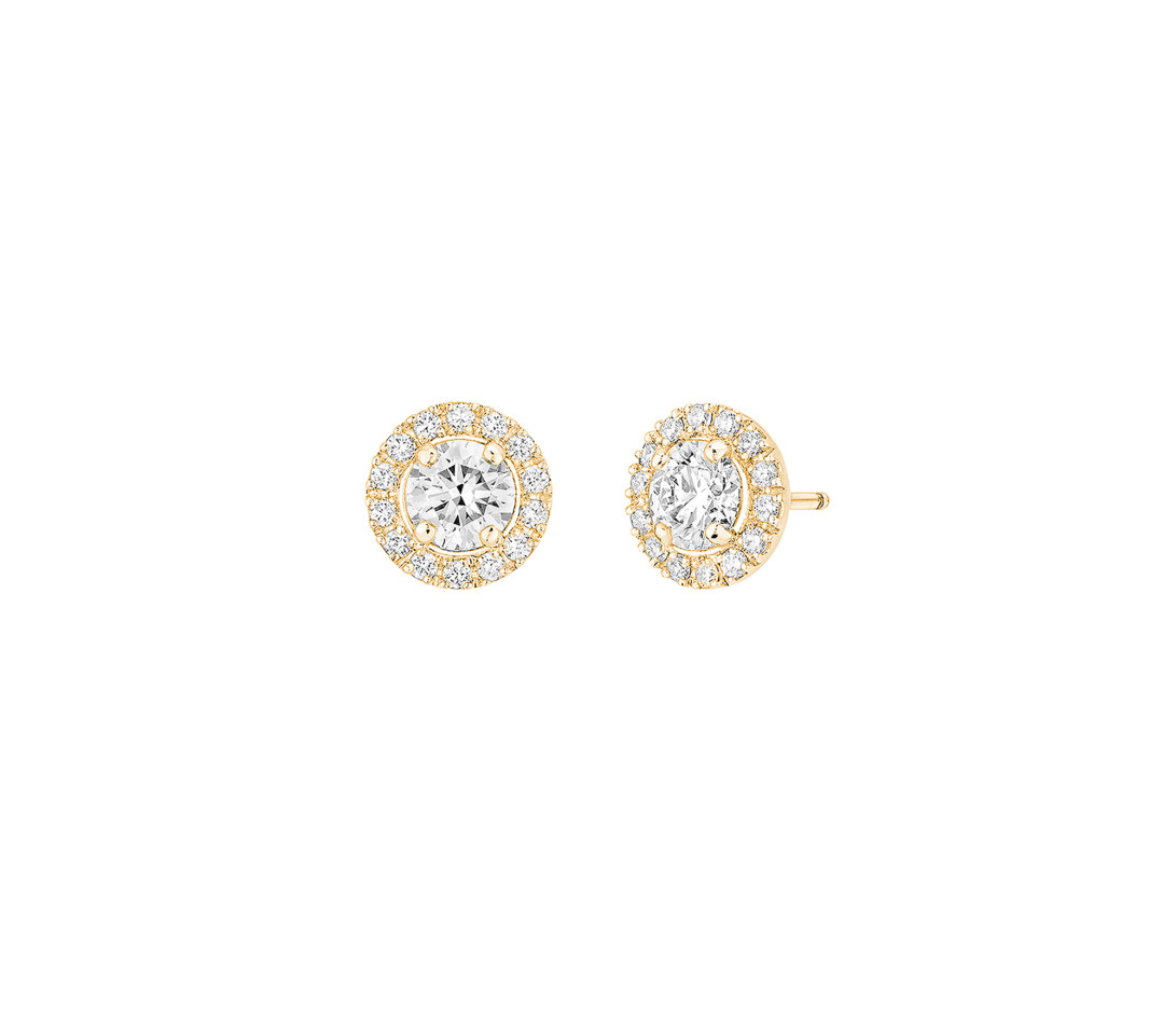 Boucles d'oreilles puces Halo en or jaune et diamants de synthèse 0,4ct