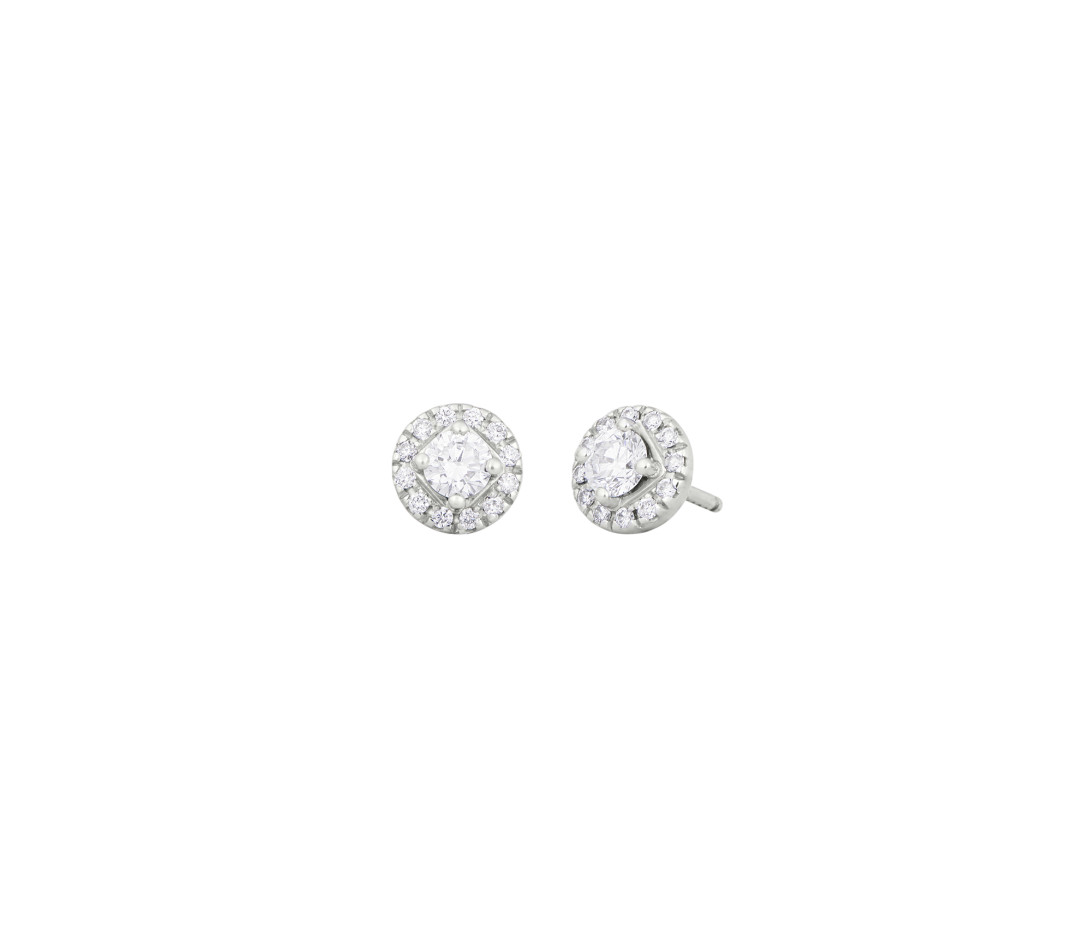 Boucles d'oreilles puces Halo en or blanc 18K recyclé et diamants de synthèse 0,65cts - Courbet - Vue 1