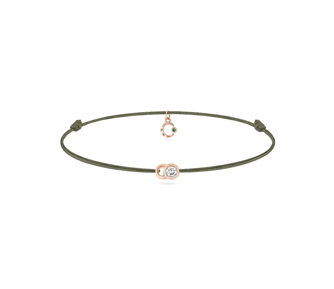 Bracelet cordon LET'S COMMIT vert jungle en or rose - Face