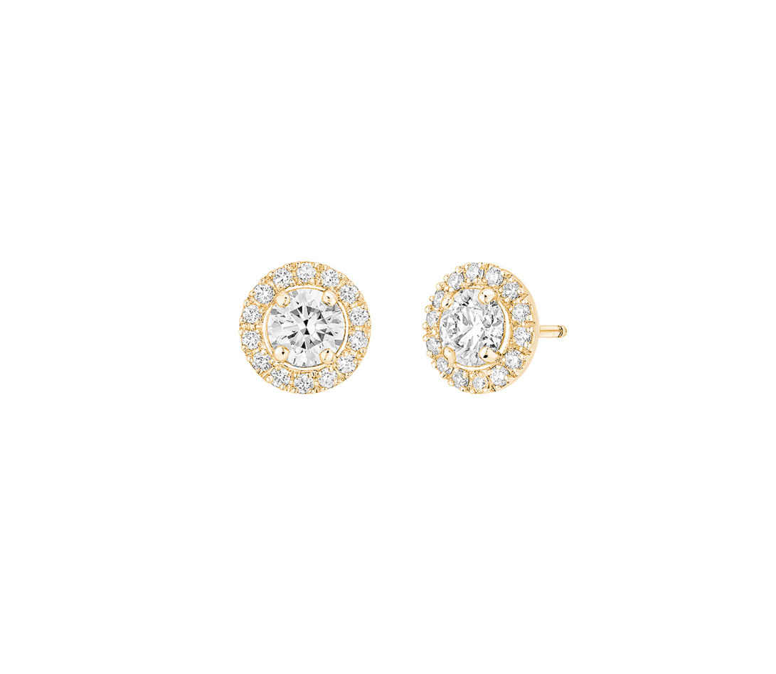 Boucles d'oreilles Halo en or jaune et diamants de synthèse 0,6ct