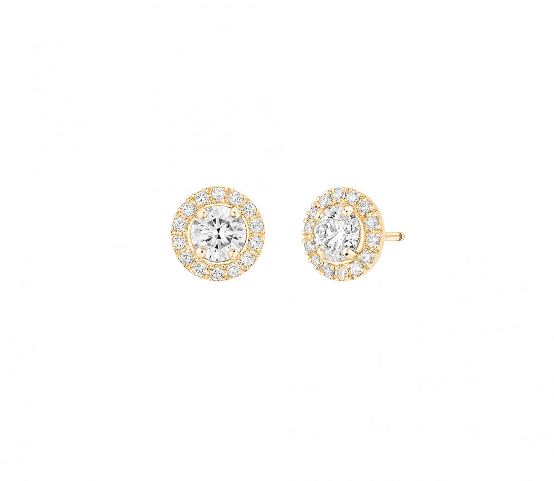 Boucles d'oreilles Halo en or jaune et diamants de synthèse 0,8ct