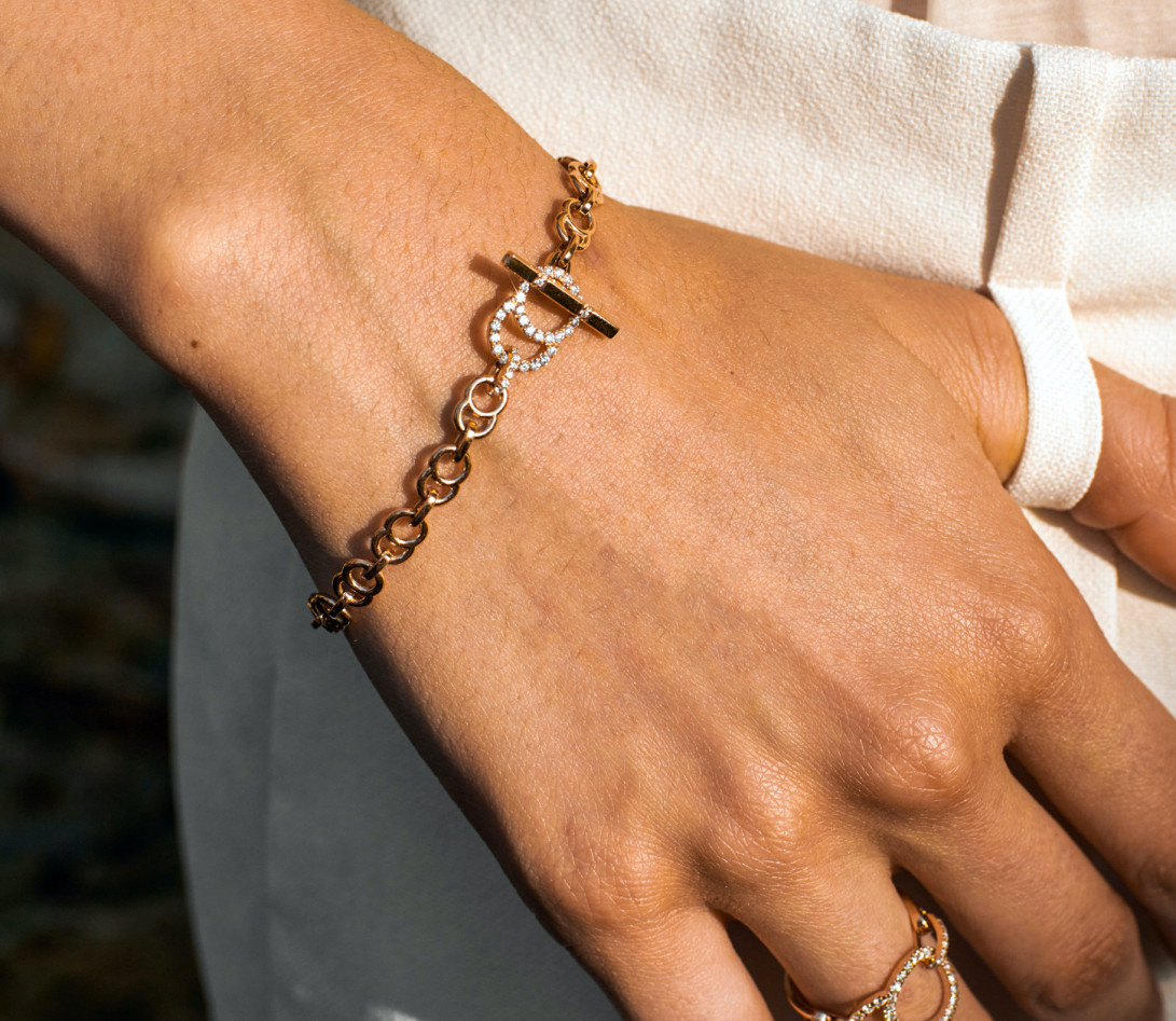 Bracelet chaîne CELESTE fermoir pavé en or rose - Vue 6