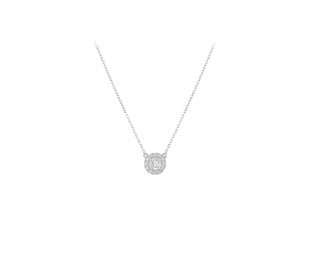 Collier Halo - Or blanc 18K (4,00 g), diamants 0,3 cts - Face