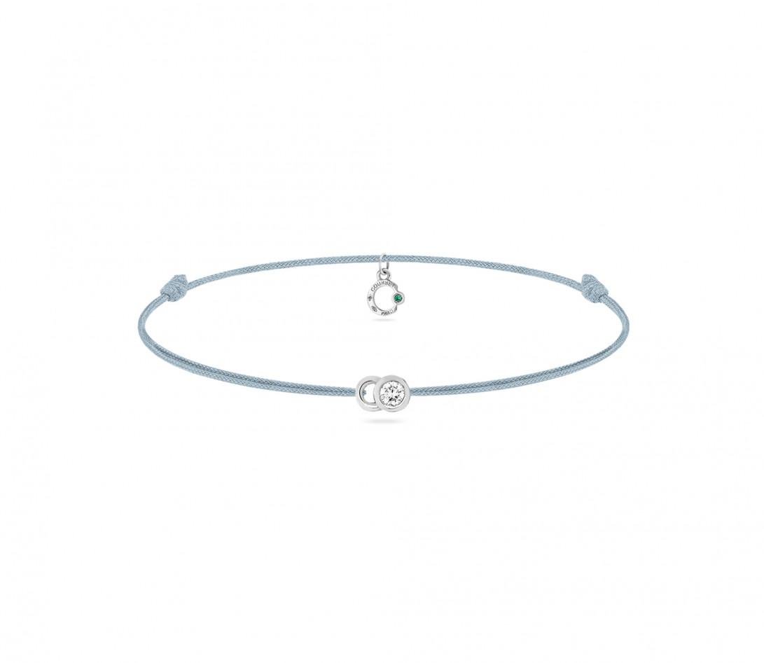 Bracelet cordon LET'S COMMIT bleu nuage en or blanc - Face