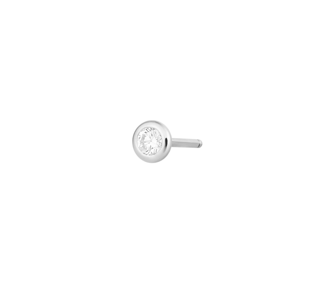 Mono boucle d'oreille puce ORIGINE en or blanc 18K recyclé et diamant de synthèse 0,2ct - Vue 1