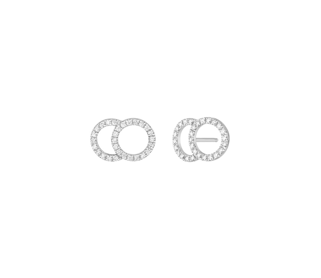 Boucles d'oreilles puces CELESTE GM pavées en or blanc - Vue 1